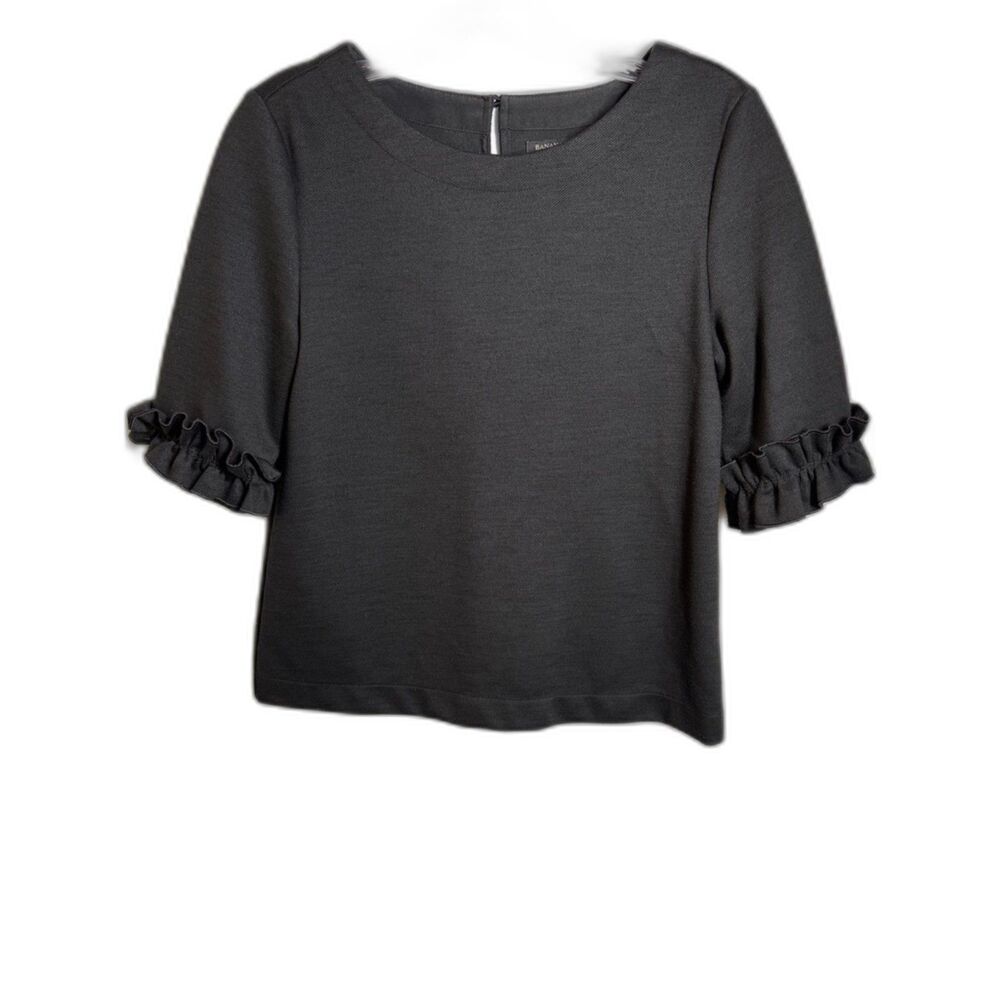 Banana Republic Women’s XS Black Ruffle Sleeve Top Stretch Back Zip Blouse